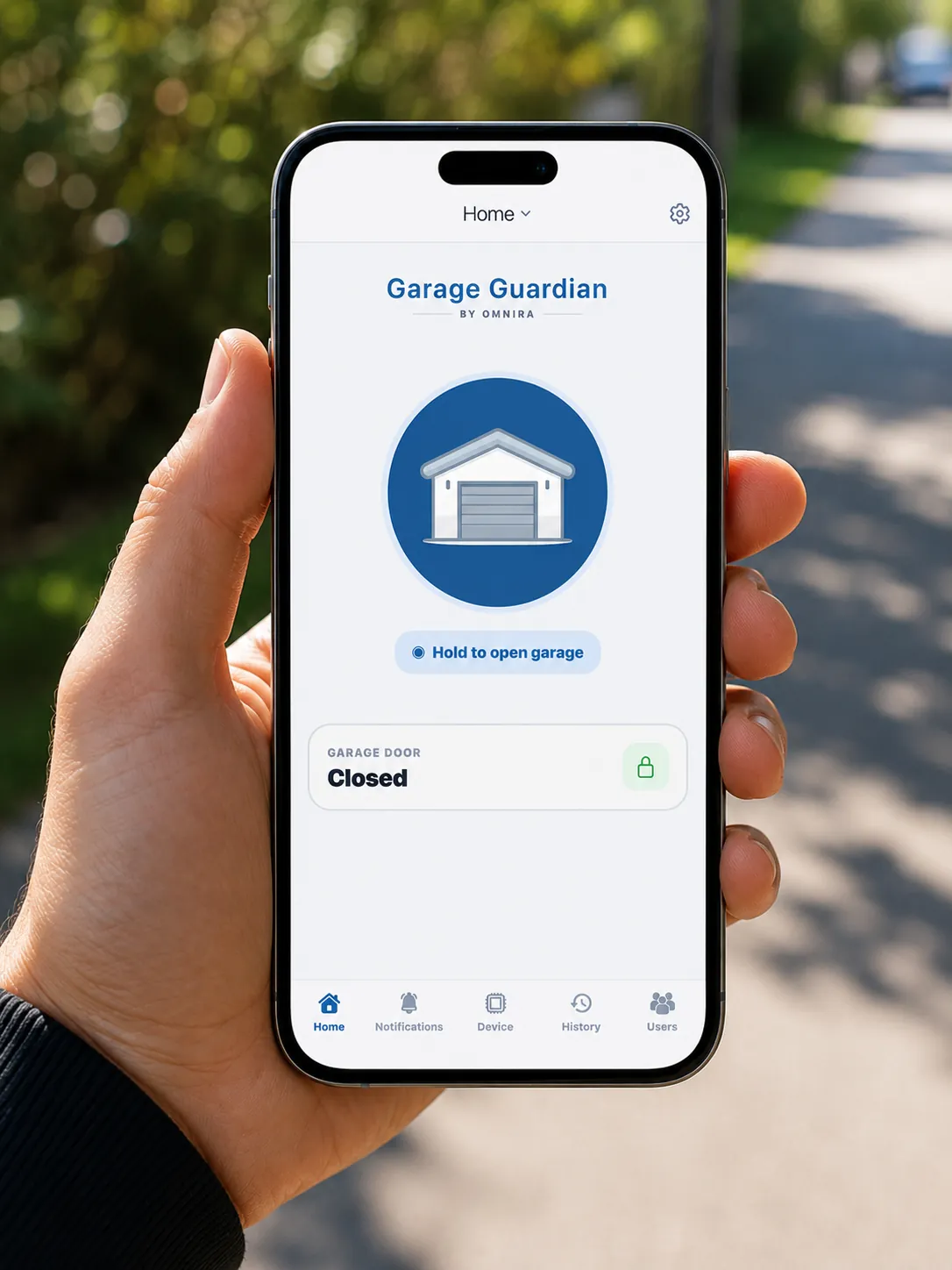 Opening the garage from the Omnira app outside
