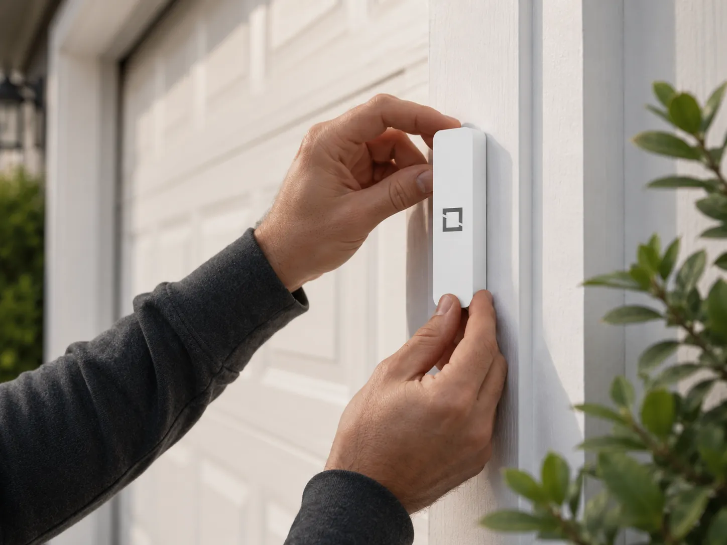 Door sensor being attached to a garage door