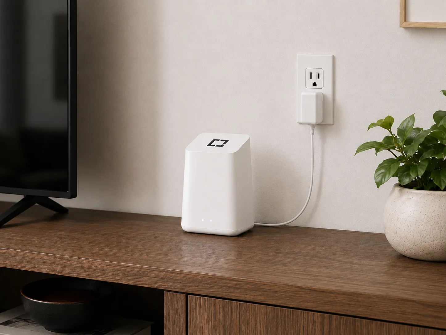 Garage Guardian hub on a TV console